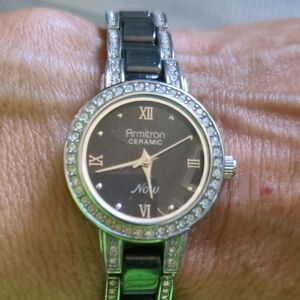 Armitron Ceramic Women's Watch - Black and Silver with Crystal Accents
